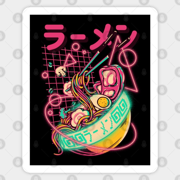 Retro Ramen - Retrowave Ramen With Geometric Neon elements, Cute Ramen Bowl - Kawaii ラーメン  Cyberpunk Vaporwave synth 80s 90s digital gaming style Sticker by anycolordesigns